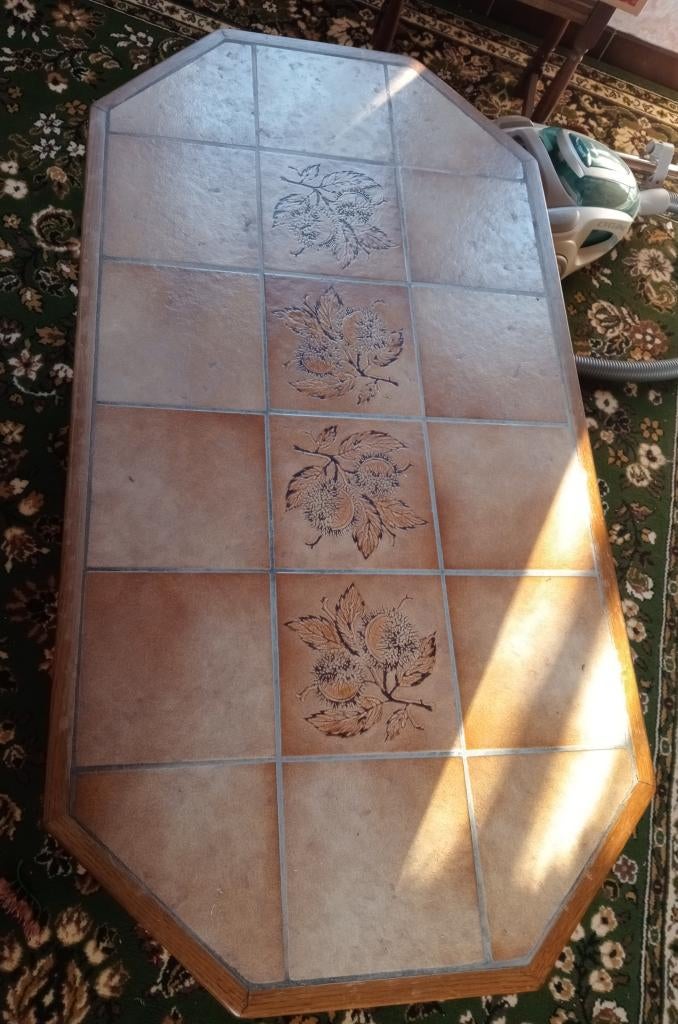 Eiken tafel met tegels, Ophalen, 100 tot 150 cm, 50 tot 100 cm, Zo goed als nieuw