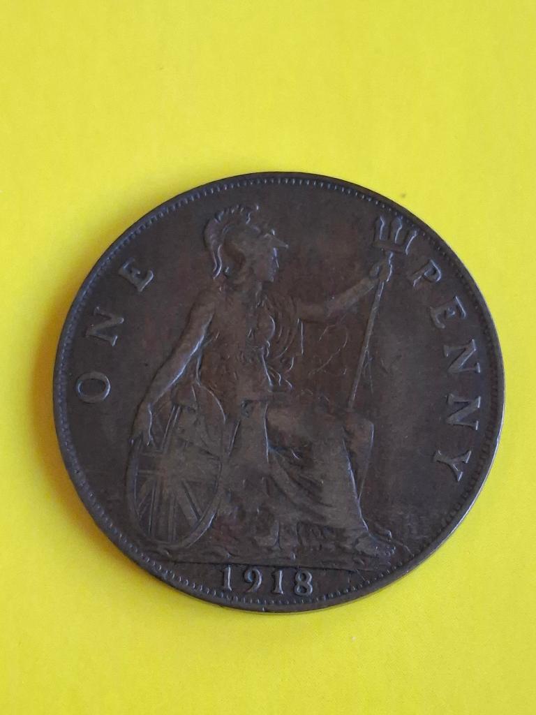 1918 Engeland 1 penny in brons George V, Postzegels en Munten, Munten | Europa | Niet-Euromunten, Losse munt, Overige landen, Verzenden