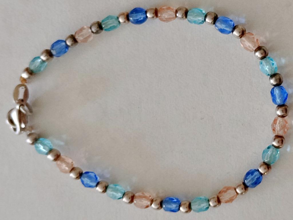 Bracelet NEUF en argent 925 + cristaux blancs / bleus, 18 cm, Neuf, Enlèvement ou Envoi, Avec strass, Argent