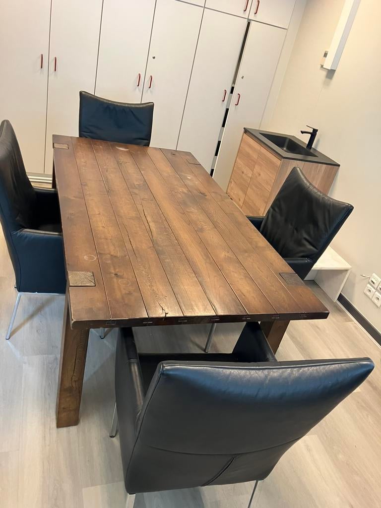 Leren stoelen en volle eikentafel, Enlèvement, Comme neuf