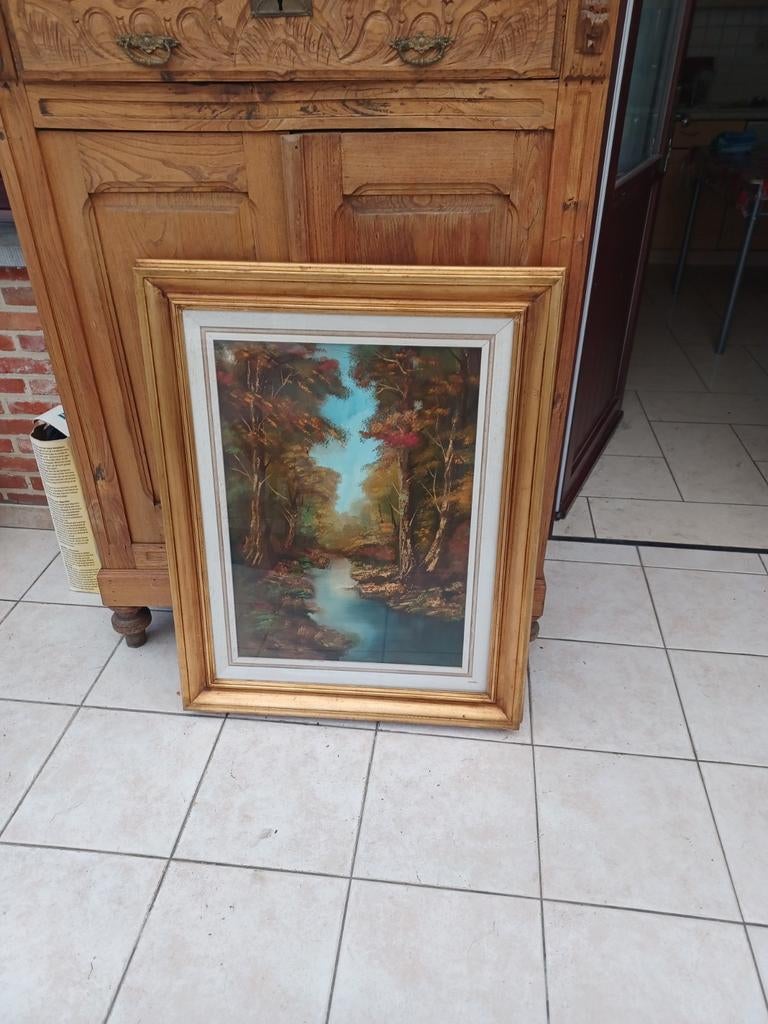 Te koop schilderij op doek achter glas, Antiek en Kunst, Kunst | Schilderijen | Klassiek, Ophalen of Verzenden