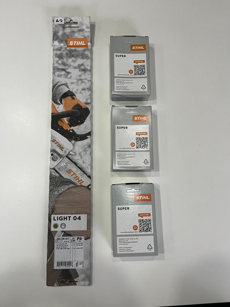 Stihl zaagblad 45cm + 3 Stihl kettingen, Ophalen of Verzenden, Nieuw