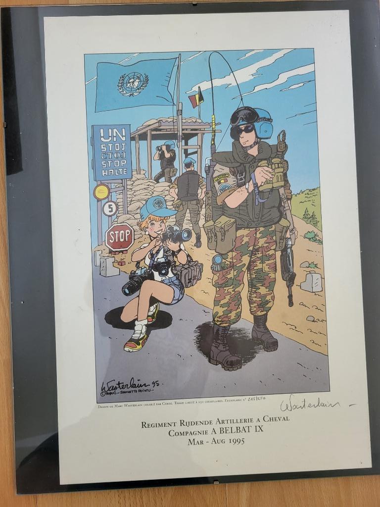 Militaire prent Belbat IX  - Getekend Wasterlain, Verzamelen, Militaria | Algemeen, Landmacht, Kunstobject, Ophalen