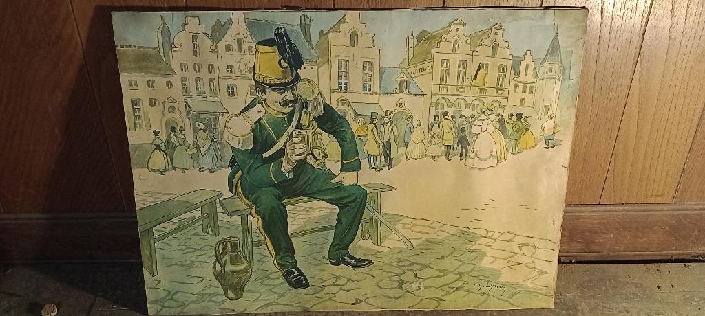 Aquarelschilderij gesigneerd „Amédée LYNEN”, 64x47, n631, Antiek en Kunst, Kunst | Schilderijen | Klassiek, Ophalen of Verzenden