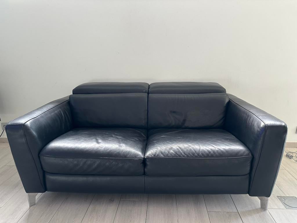 Salon Natuzzi cuir noir 3 + 2 + 1 places, Maison & Meubles, Canapés | Salons, Enlèvement, Utilisé, Cuir, Moderne