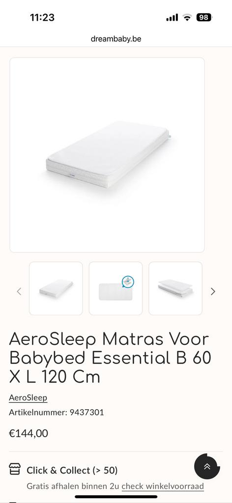 Babymatras Aerosleep 60x120 cm, Kinderen en Baby's, Kinderkamer | Beddengoed, Ophalen, Jongetje of Meisje, Wit, Overige typen