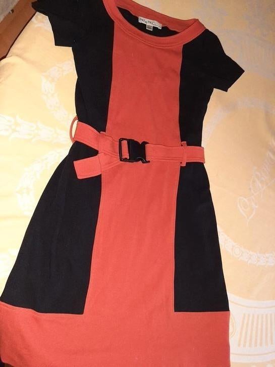 Prachtige  jurk van het Italiaanse PIU & PIU zwart/oranje, Kleding | Dames, Piu&Piu, Verzenden, Maat 36 (S), Oranje