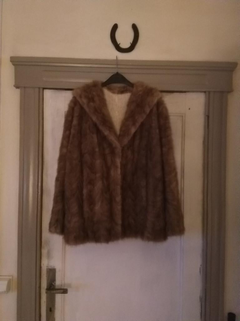 Veste en fourrure de vison brun clair, Enlèvement, Porté, Taille 42/44 (L), Brun