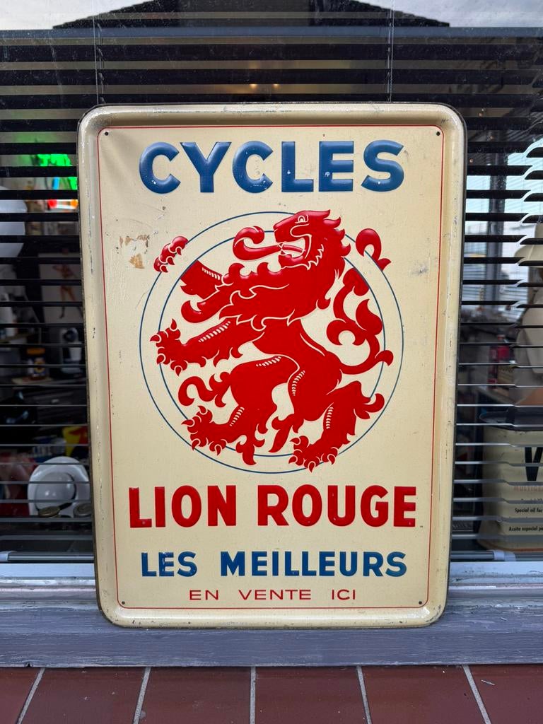 Panneau d'affichage ancien Cycles Lion Rouge, Enlèvement, Utilisé, Panneau publicitaire