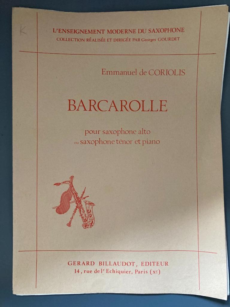 Barcarolle (E. de Coriolis) - Partition saxophone, Musique & Instruments, Partitions, Enlèvement ou Envoi, Utilisé, Artiste ou Compositeur