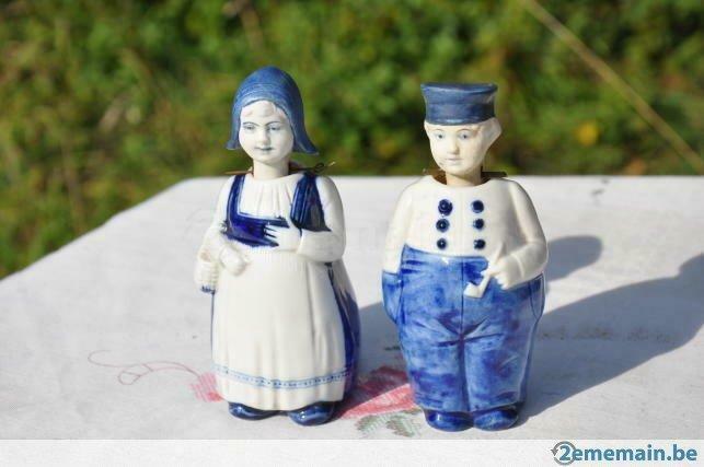 2 statuettes en porcelaine hollandais tête oscillante, Antiquités & Art, Enlèvement ou Envoi