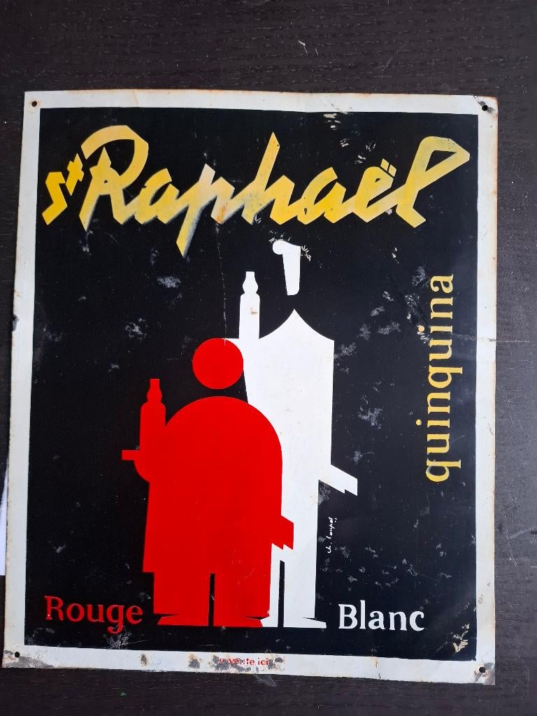 blikken bord "St Raphaël "  Quinquina rouge et blanc, Verzamelen, Ophalen of Verzenden, Gebruikt