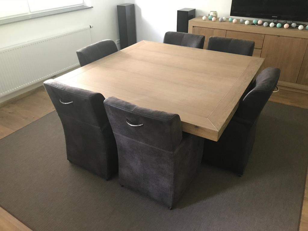 Table Big Yankee Doodle 160x160x78 pied central, Comme neuf, Chêne Smoked (moderne), 6 à 8 chaises