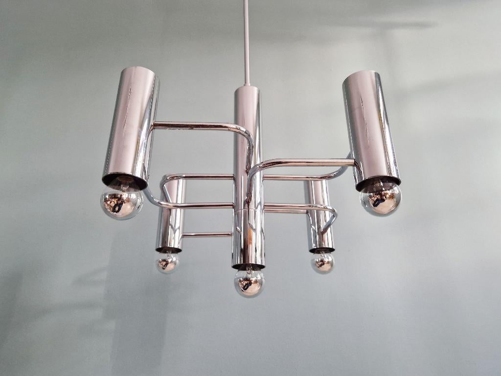 Kroonluchter van verchroomd metaal,ontwerp G. Sciolari, 1970, Antiek en Kunst, Ophalen