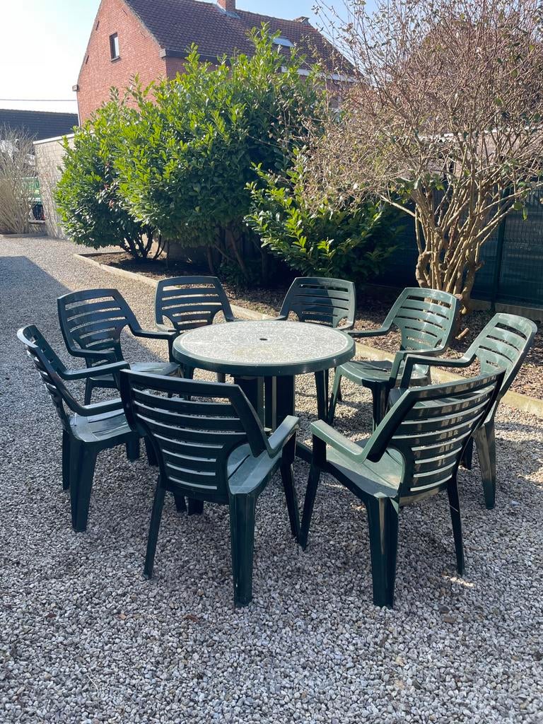8 Curver tuinstoelen + tafel, Tuin en Terras, Ophalen, Gebruikt