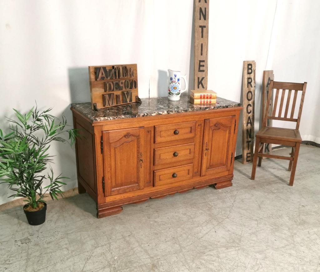 Antieke Franse dressoir eik met dik granieten blad B 134 H77, Ophalen