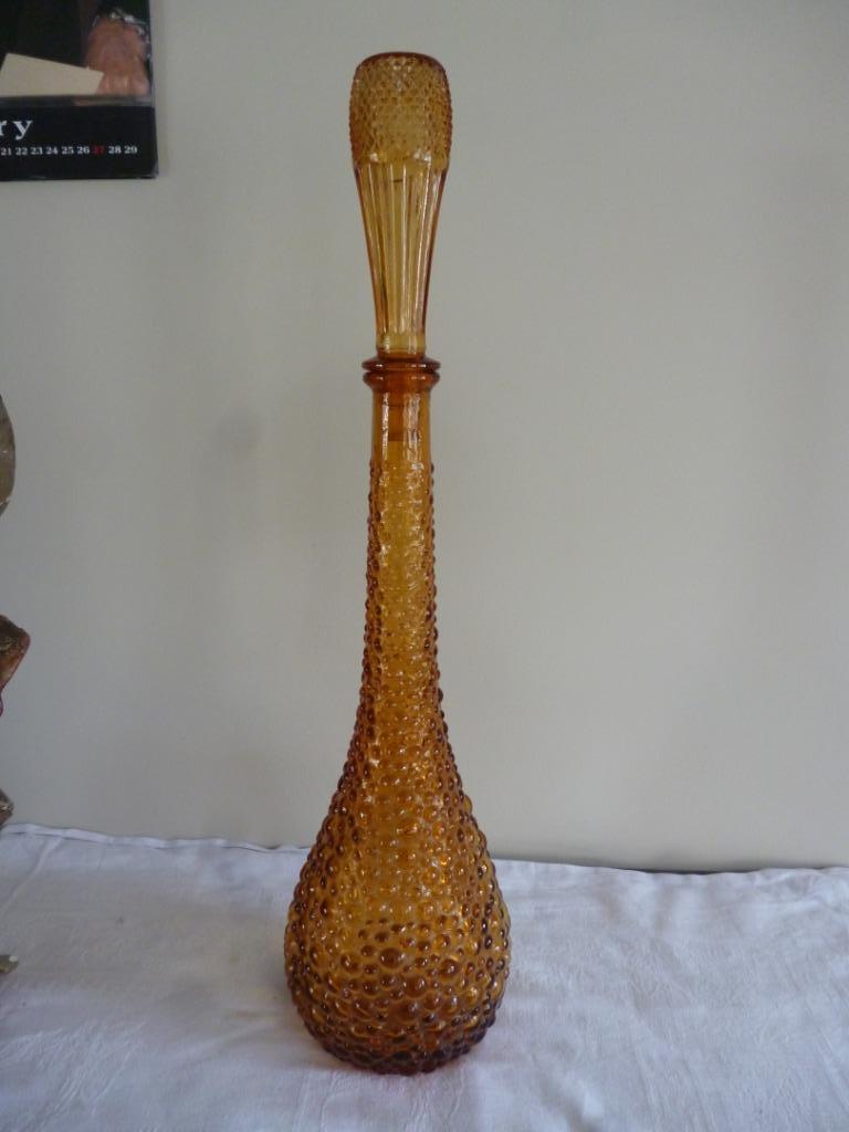 Carafe art déco ancienne bouteille en verre ambré vintage, Enlèvement ou Envoi