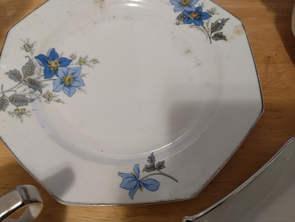 retro blauw 12 delige  La porseliane Belgique, Ophalen of Verzenden