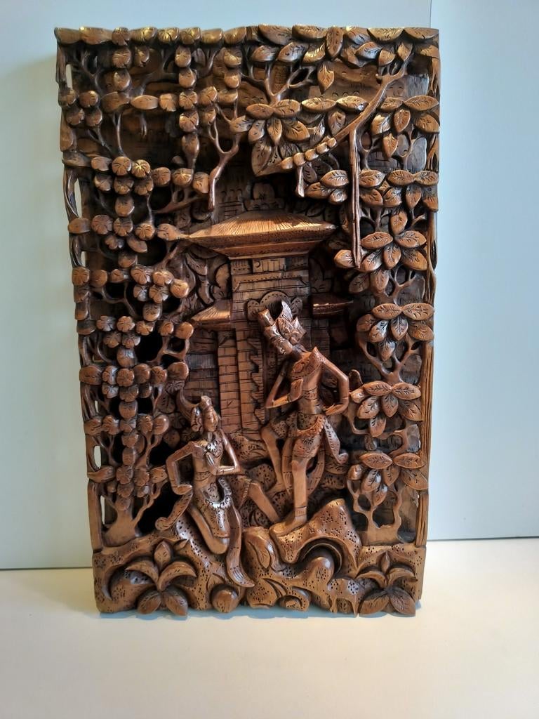 Houten wandpaneel,  handgesneden uit Bali, Antiek en Kunst, Ophalen of Verzenden