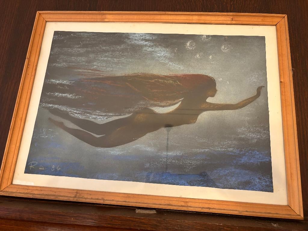 Kader met foto zeemeermin, Antiek en Kunst, Kunst | Schilderijen | Modern, Ophalen