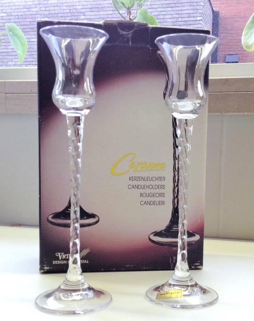 Duo standaardkandelaars Cezanne Inn Crystal 24 cm, Antiek en Kunst, Antiek | Glaswerk en Kristal, Ophalen of Verzenden