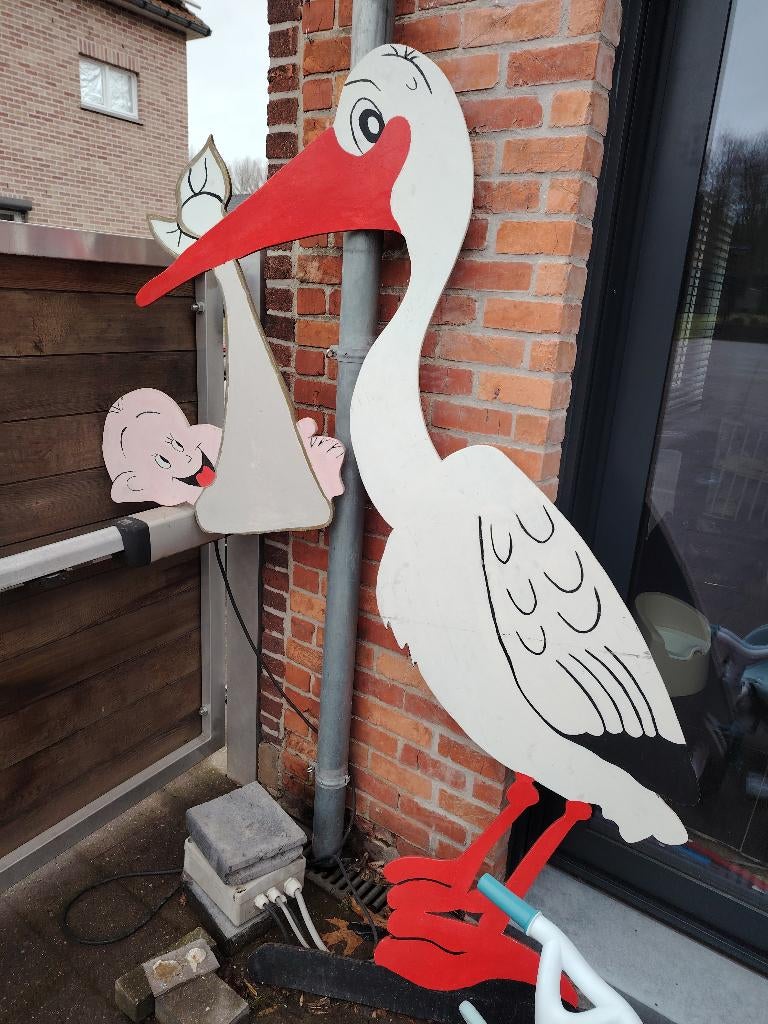 Houten ooievaar, Kinderen en Baby's, Ophalen, Zo goed als nieuw, Geboortebord