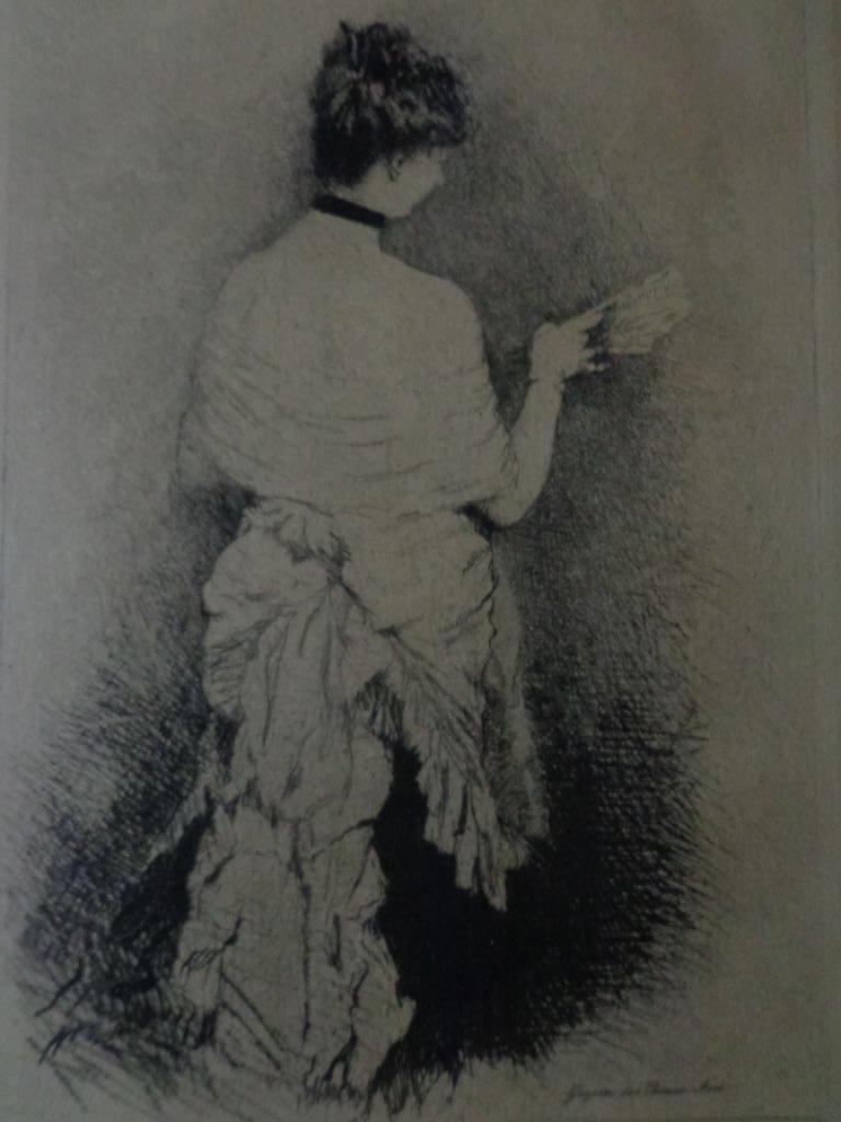 originele ets Guiseppe De Nittis Vrouw met waaier, Ophalen of Verzenden