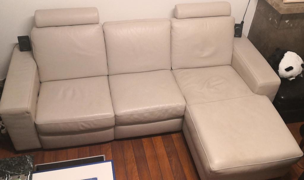 compacte natuzzi 3-zit met ligbank + relax (leder), Ophalen, Gebruikt, Leer