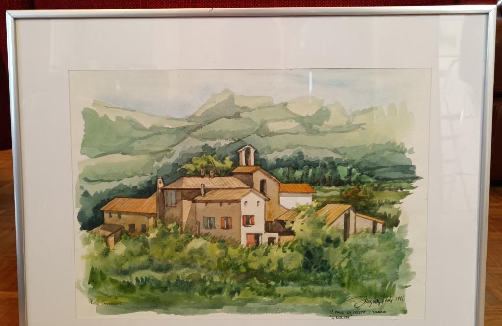 aquarellen Cevennes St Paul La Coste de kerk 1986, Antiek en Kunst, Ophalen of Verzenden