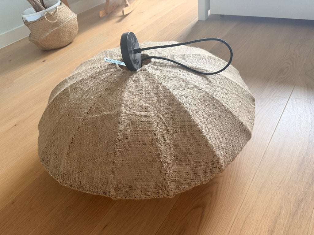Crate & Cargo hanglamp, jute/linnen kap, Ophalen, Zo goed als nieuw, E27 (groot)