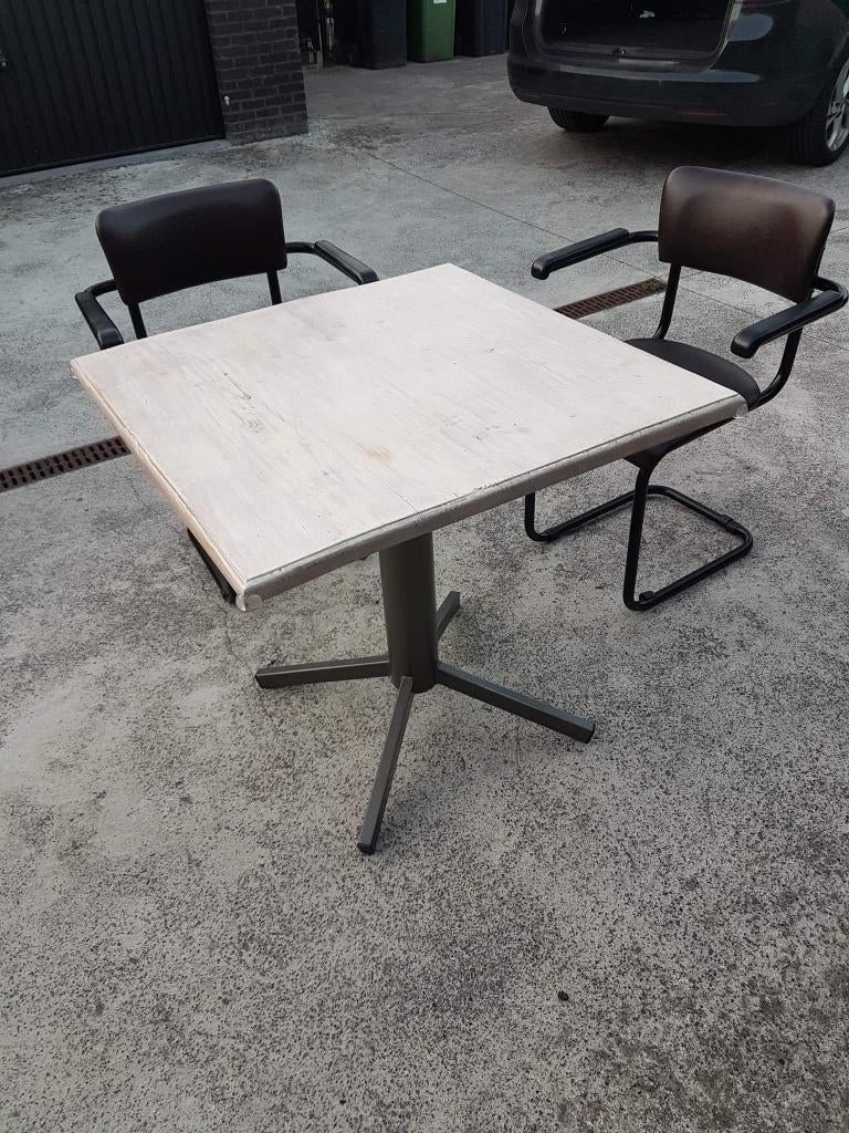 2x slede stoel, met armleuningen, en/of tafel vierkant, Ophalen, 50 tot 100 cm, Vierkant, Tot twee personen