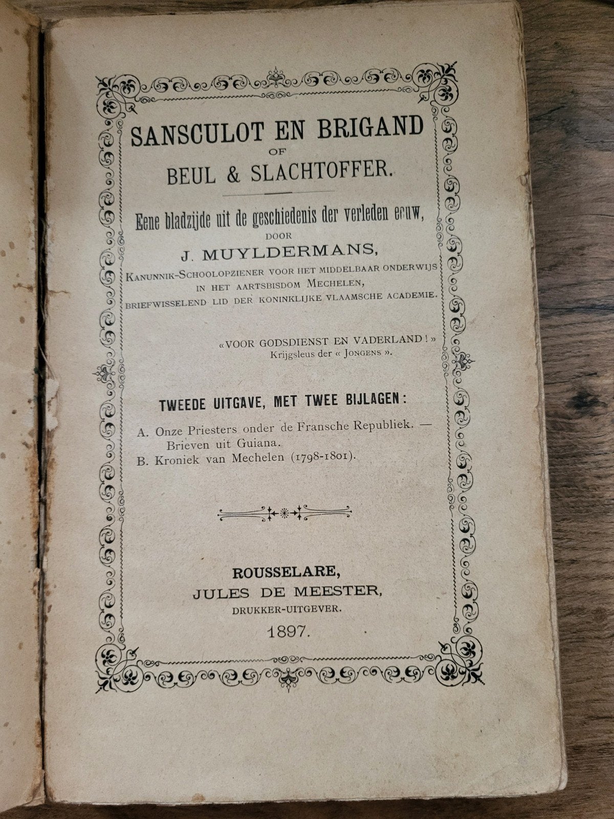 J. Muyldermans - Sansculot en Brigand - 1897, Boeken, Ophalen of Verzenden, Gelezen