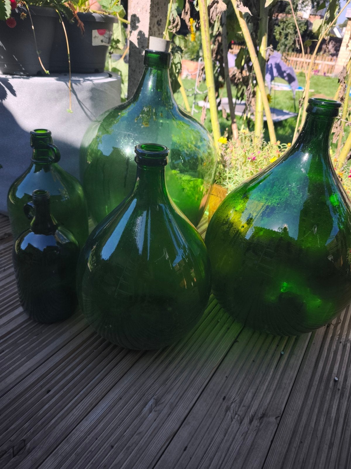 Set van 5 vintage groene Dame Jeanne / gistflessen, Enlèvement, Comme neuf