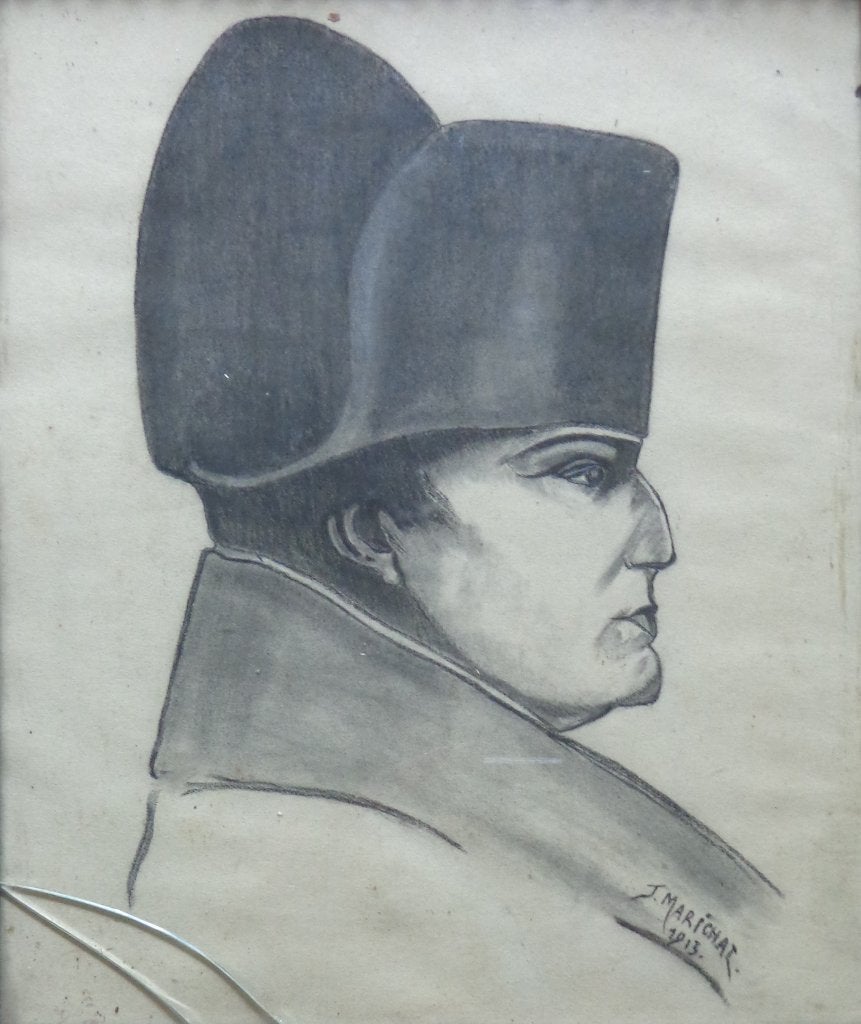 J. MARICHAL / NAPOLEON / ORIGINEEL / 36x30cm / KADER / SIG, Gesigneerd, Portret of Personen, Expressionistisch, Ophalen of Verzenden
