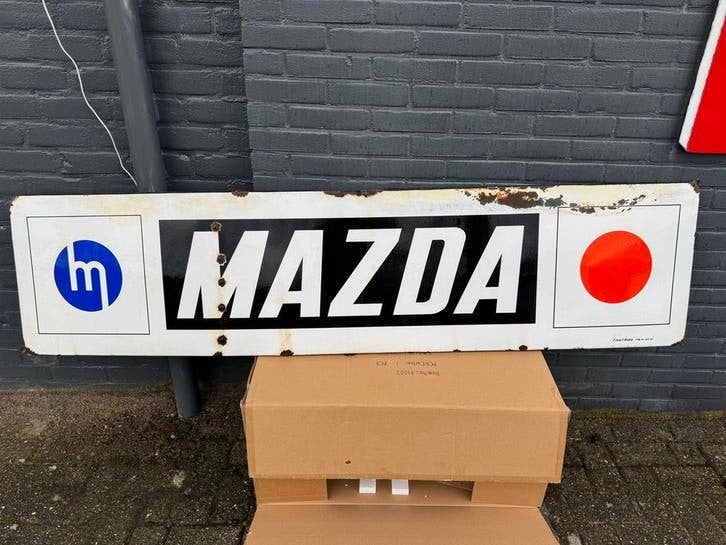Vintage Mazda Emaille Reclamebord - Zeldzaam, Antiek en Kunst