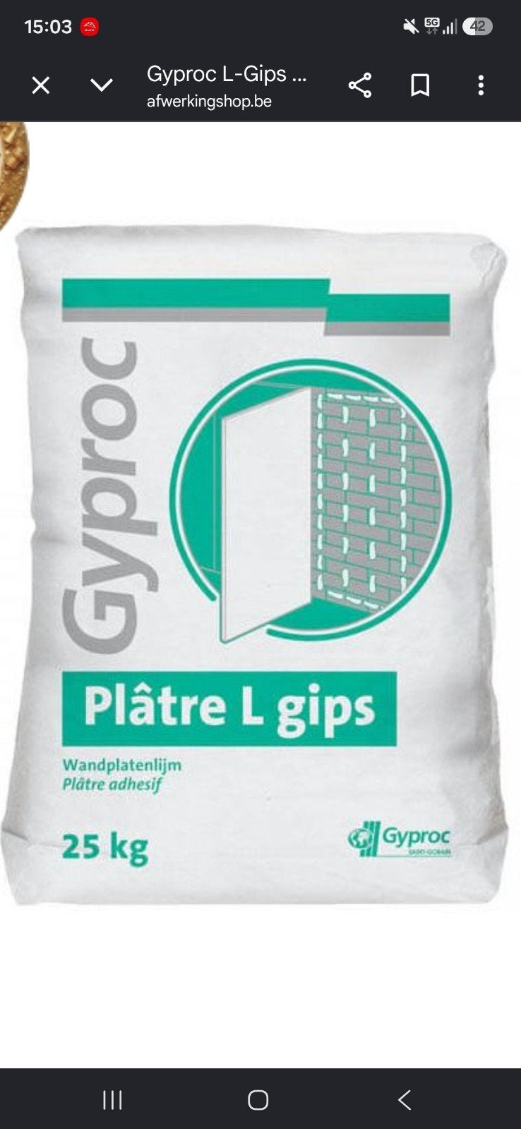 Colle Gyproc Plâtre L Gips mortier  Colle-2 sac, Enlèvement, Neuf, Autres types