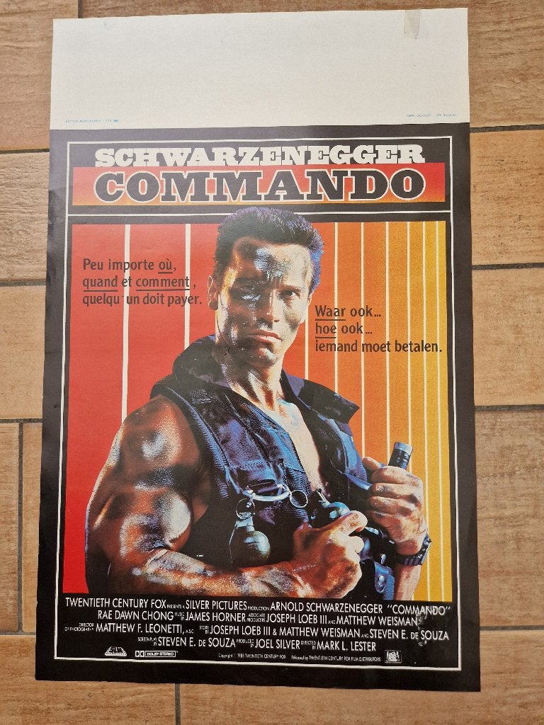 filmaffiche Arnold Schwarzenegger Commando 1985 filmposter, Collections, Enlèvement ou Envoi, Rectangulaire vertical, A1 jusqu'à A3