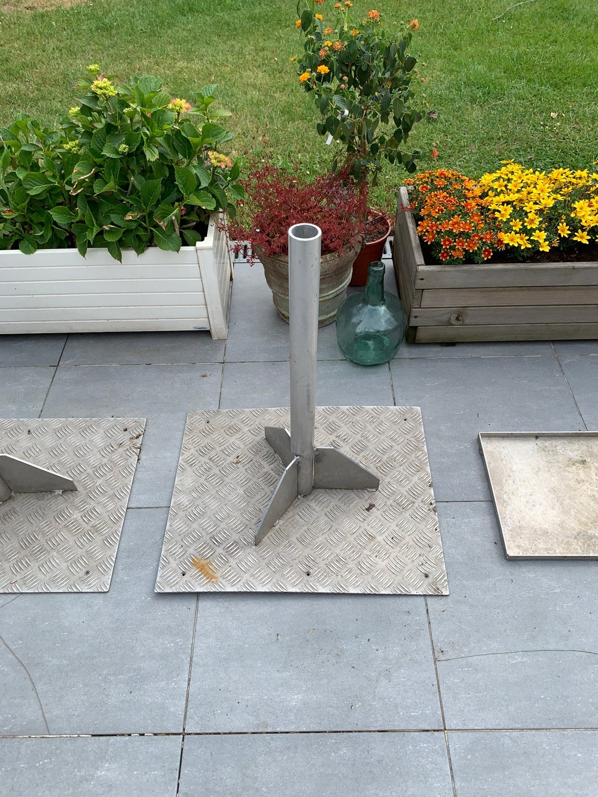 Aluminium parasolvoet (2 stuks), Ophalen, Gebruikt, Parasolvoet