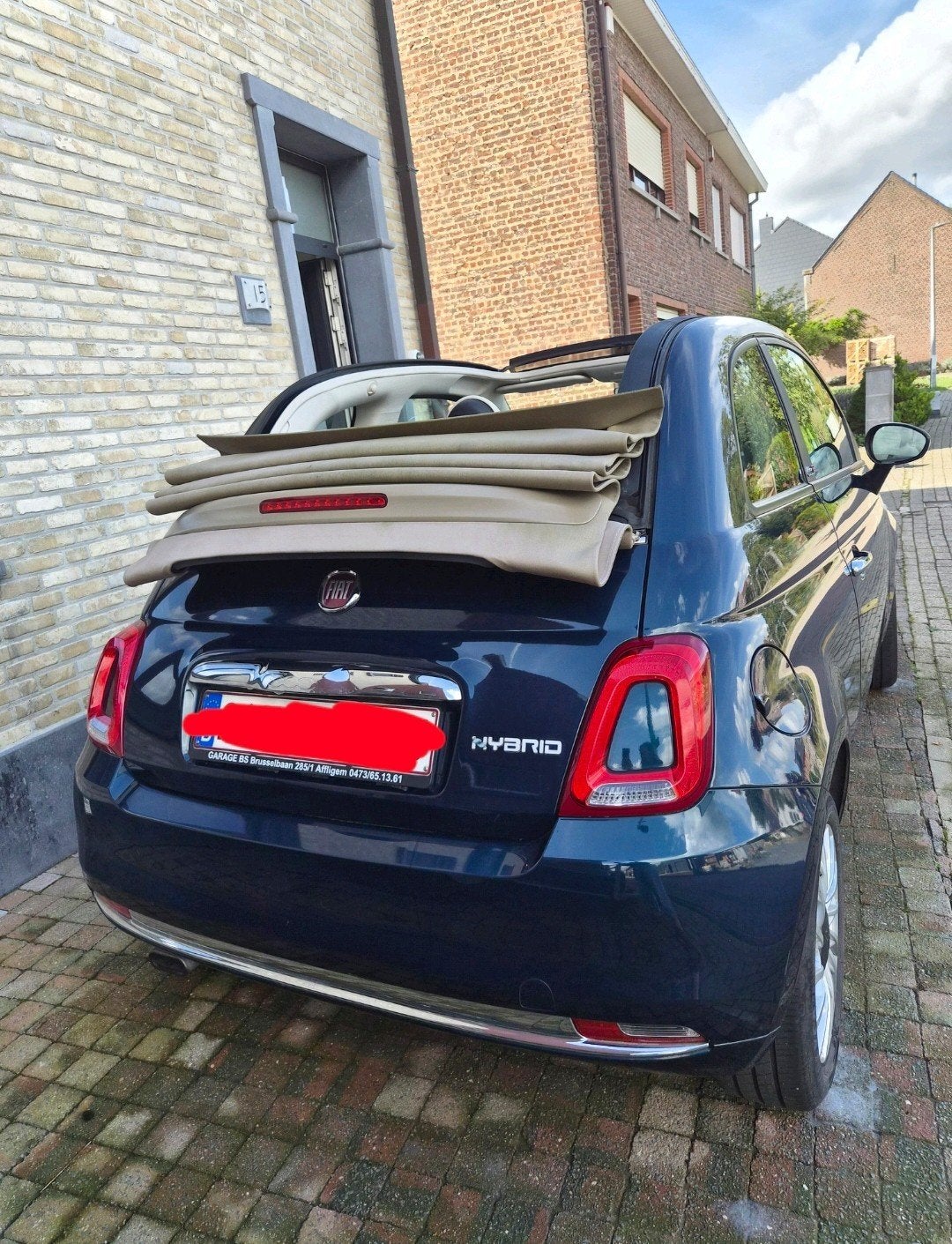 fiat 500 hybride 2021, Auto's, Cabriolet, Blauw, Leder en Stof, Handgeschakeld