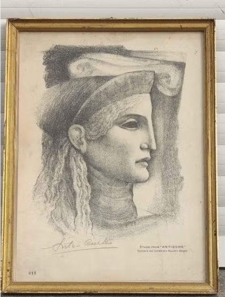 Lithographie étude pour Antigone signe Anto carte, Antiquités & Art, Enlèvement ou Envoi, Lithographie