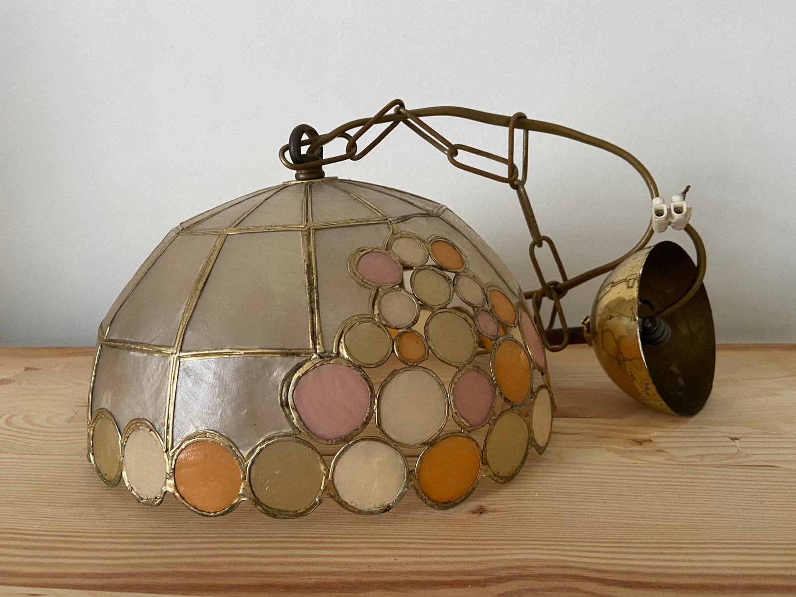 Capiz hanglamp/watervallamp/schelpen, lampenvoet bronseffect, Ophalen