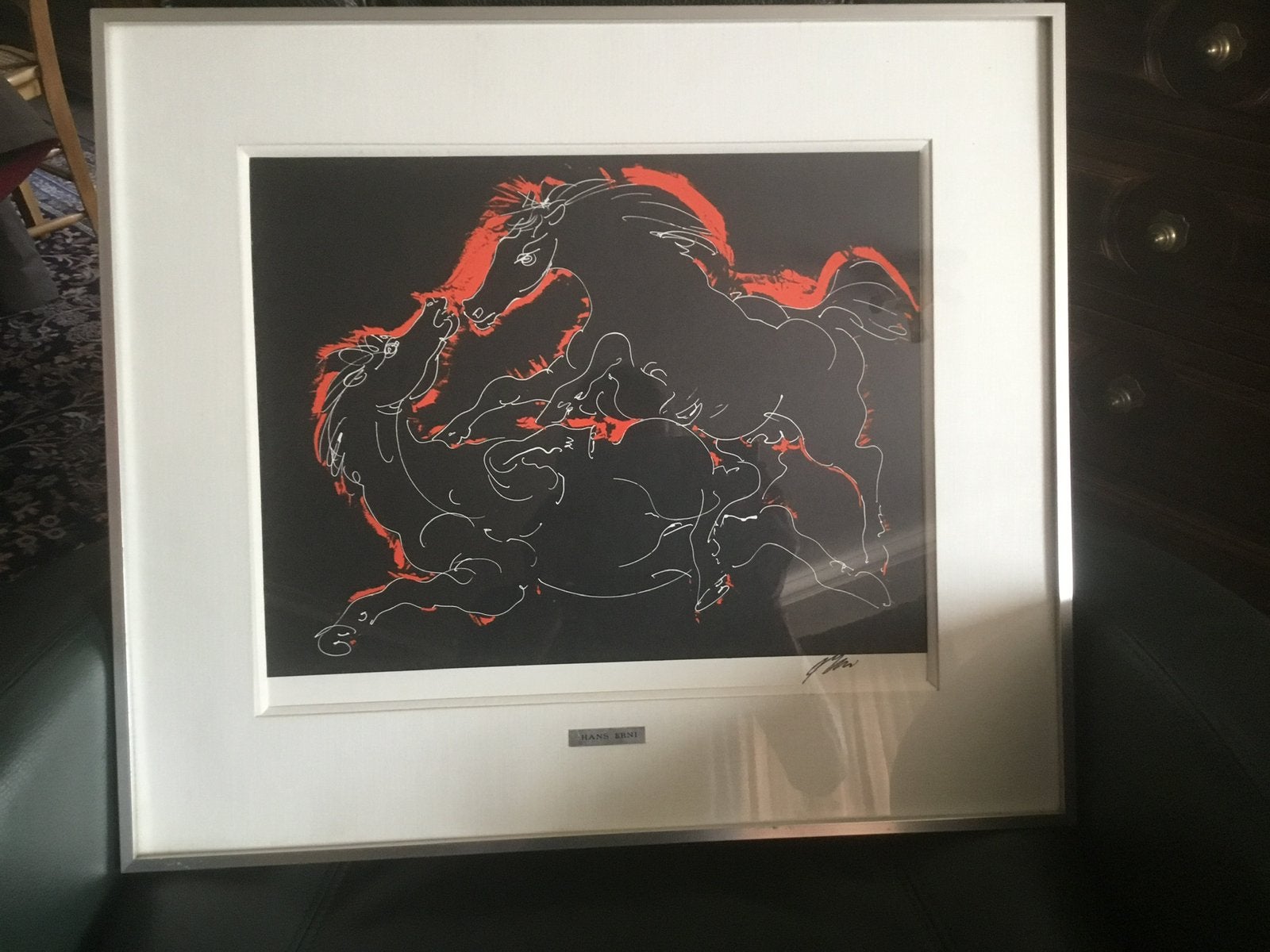 Hans Erni°1909+2015 lithographie couleur Combat de Cheveaux., Enlèvement