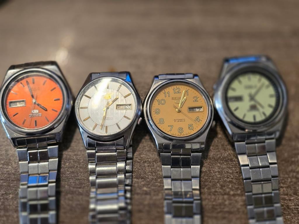 Vintage Seiko 5 horloges – Bundel van 4 stuks, Handtassen en Accessoires, Horloges | Antiek, Ophalen of Verzenden, Zilver, Seiko