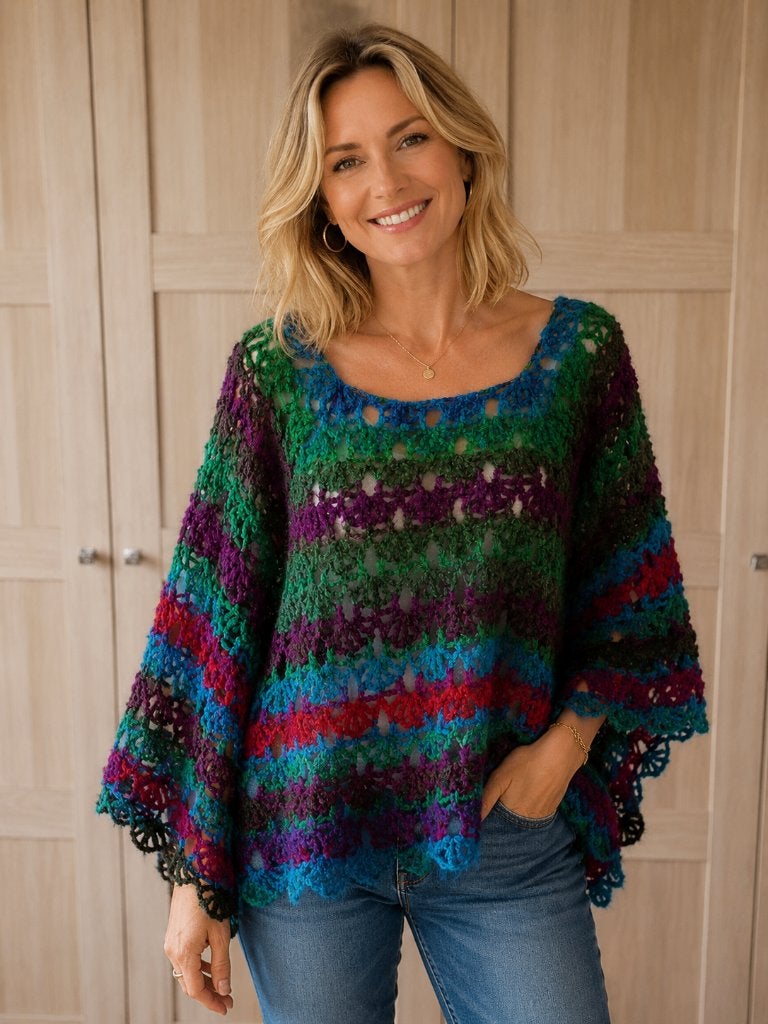 poncho multicolore au crochet, Multicolore, Les créations de faby, Envoi, Taille 42/44 (L)