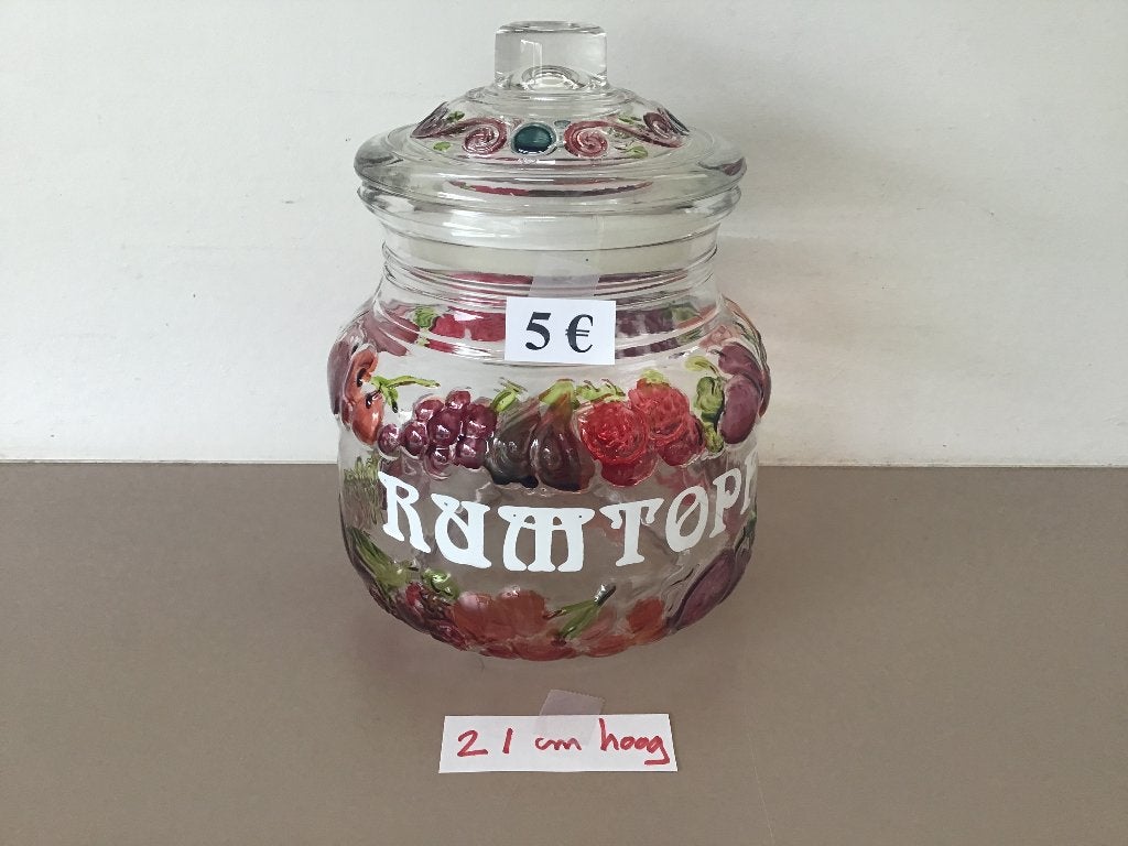 glazen Rumtopf of Rumpot van 21 cm hoog en andere, Antiek en Kunst, Antiek | Glaswerk en Kristal, Ophalen of Verzenden