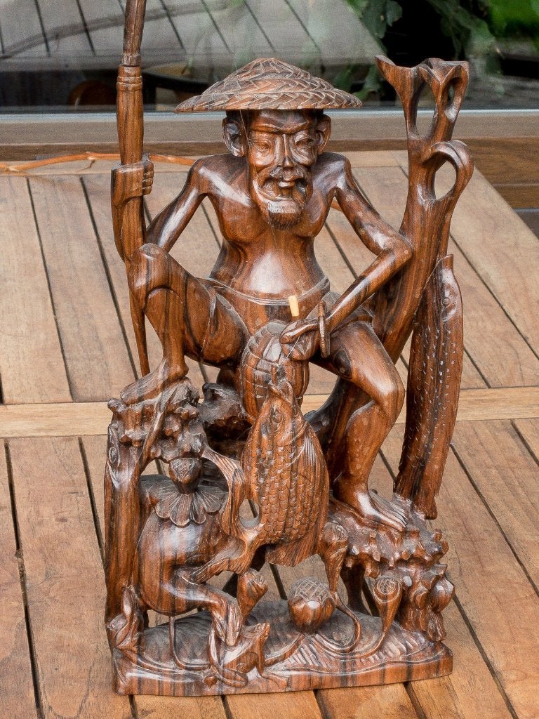 Balinees houtsnijwerk visser, Ophalen, Houtsnijwerk, 50 - 100 cm, Scène