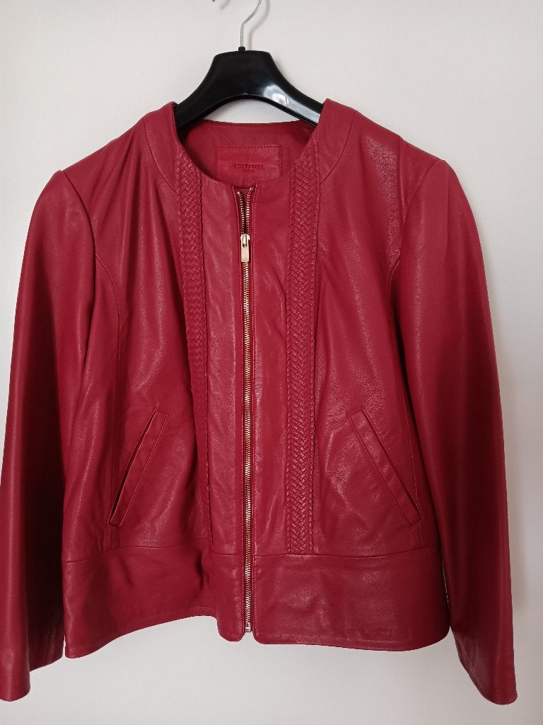 echt lederen jas dames, Ophalen of Verzenden, Zo goed als nieuw, Maat 46/48 (XL) of groter, Rood