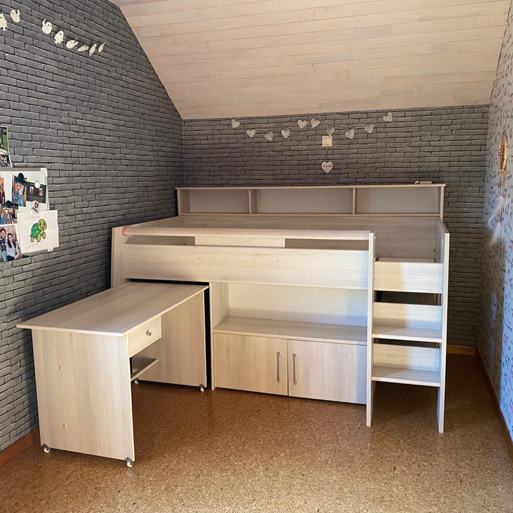 Lit mezzanine avec bureau, Enlèvement, Comme neuf, Lit mi-hauteur mezzanine