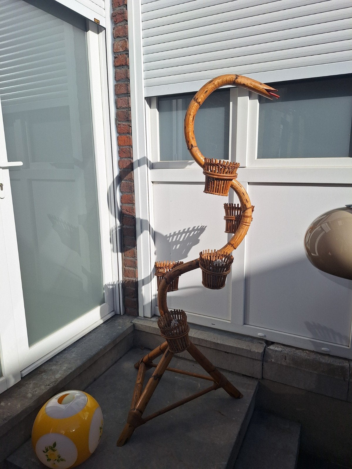 porte plante vintage serpent en bambou et rotin vintage, Enlèvement