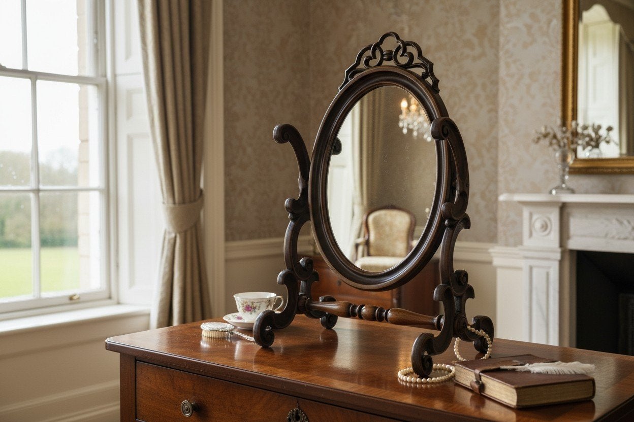 Miroir de table de courtoisie bois vintage/ baroque sur pied, Antiquités & Art, Enlèvement ou Envoi